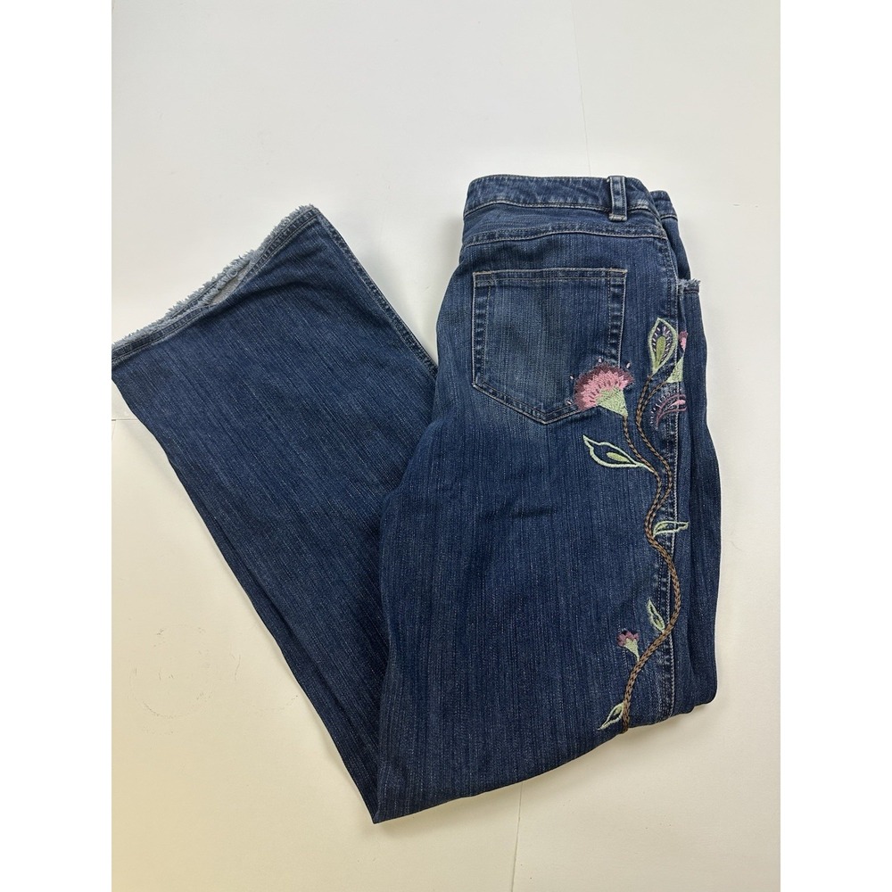 Vintage Jones Wear Jeans Women's Size 8 Wide Leg Embroidered Floral Boho Y2K